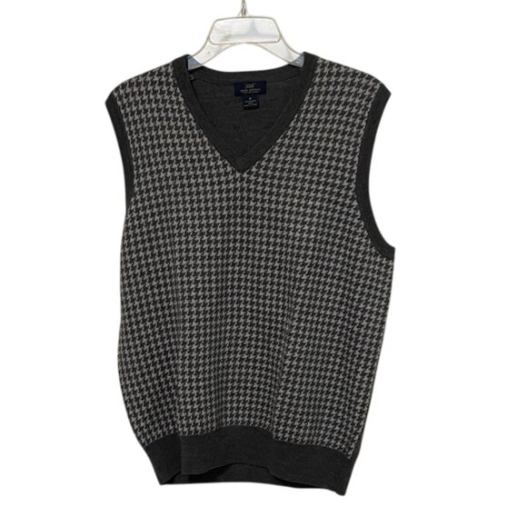 Brooks Brothers 346 Grey Merino Wool Houndstooth Sweater Vest Mens Size Medium - Picture 1 of 10